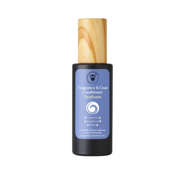 Seafoam Pupadour fragrance and coat conditioner bottle