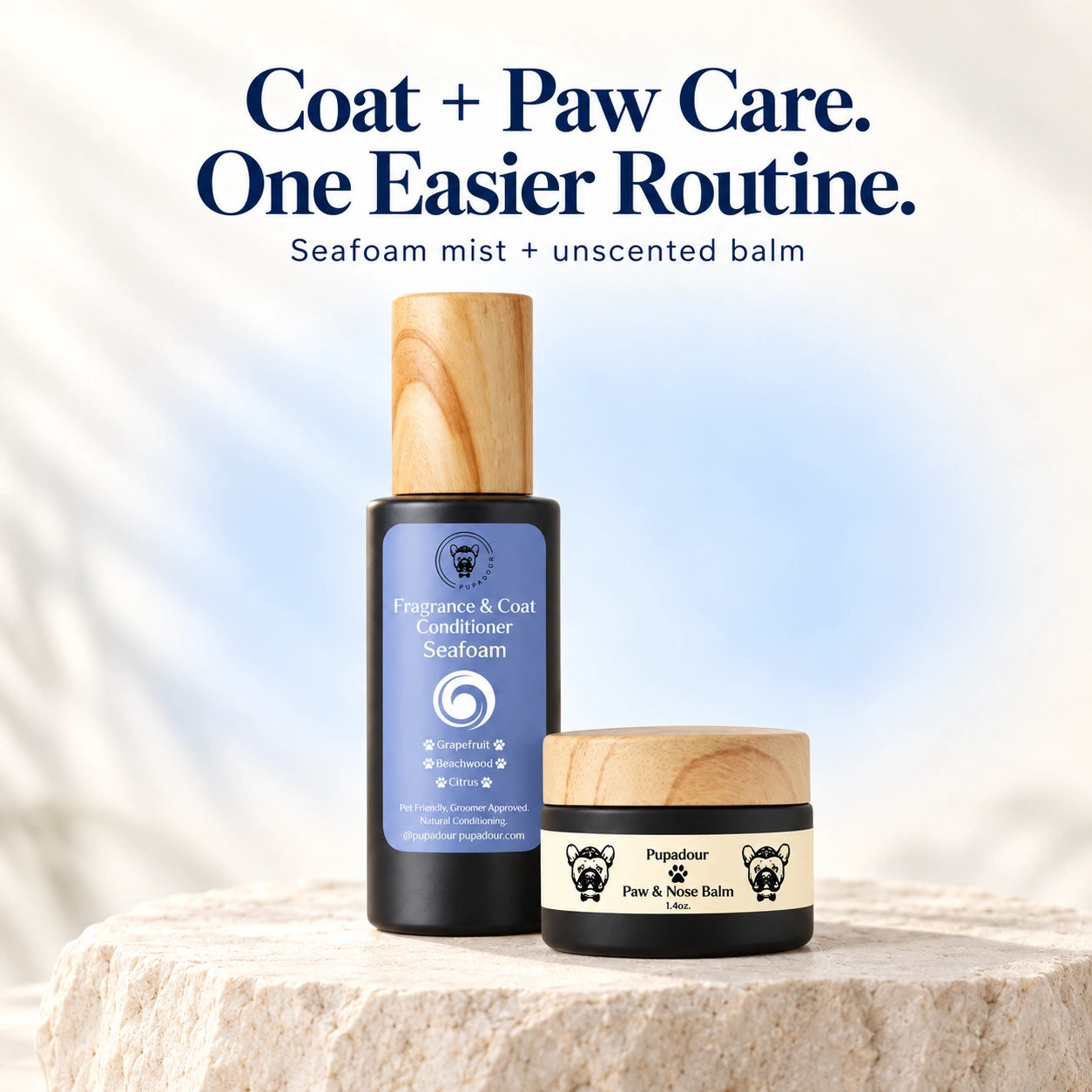 Pupadour Seafoam fragrance and coat conditioner with paw and nose balm