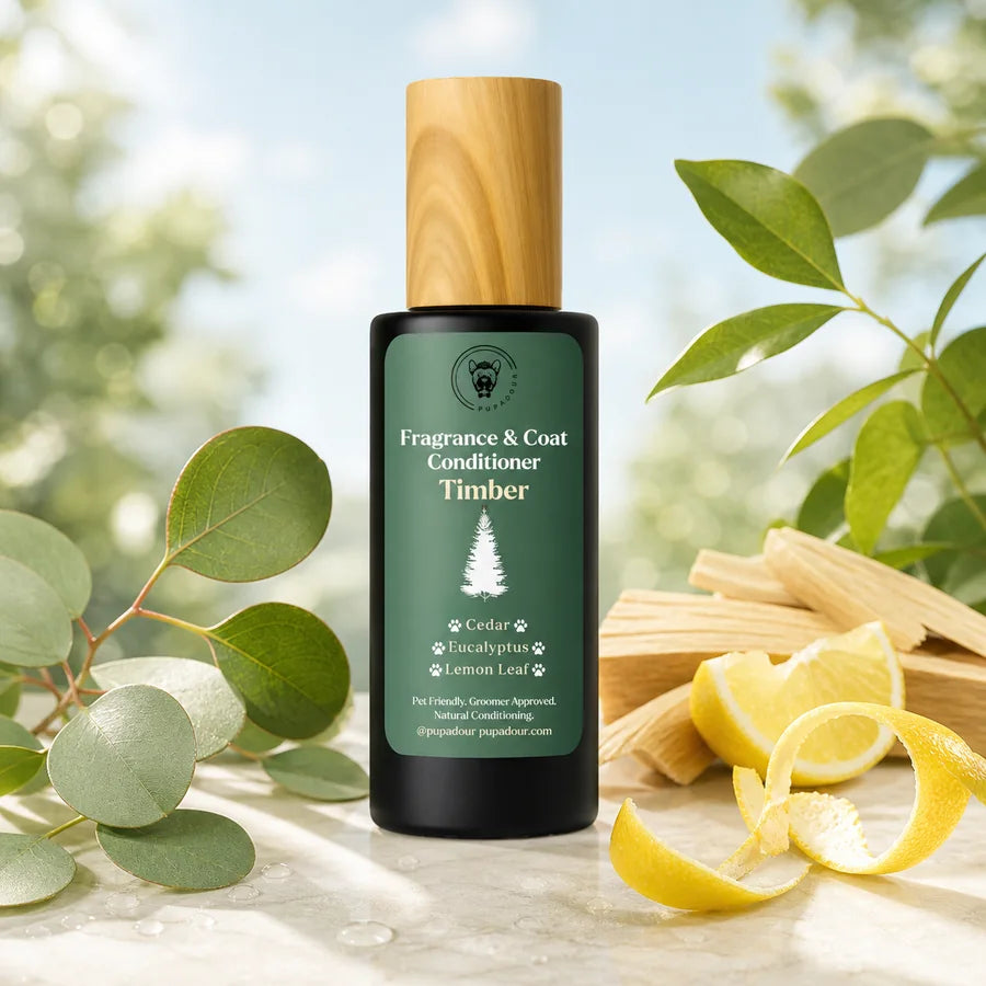 Timber fragrance and coat conditioner in a fresh outdoor scene