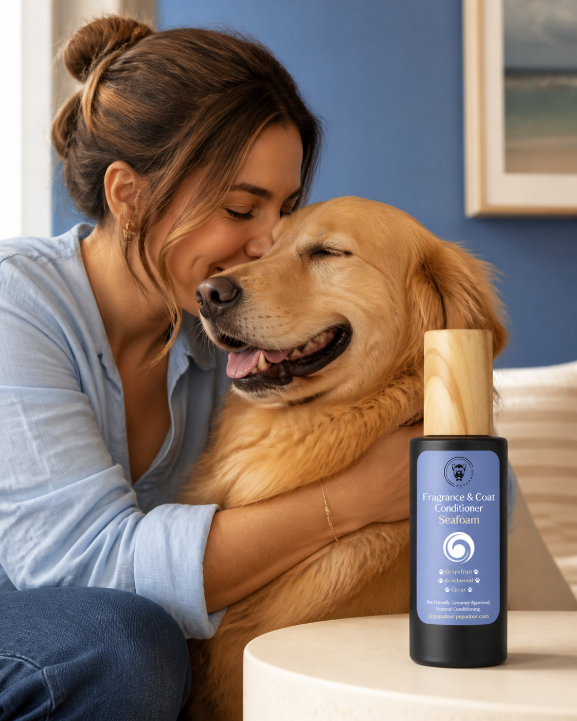 A dog parent cuddling close with her Pupadour